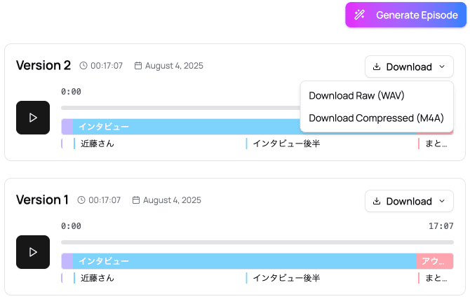 One-click export interface
